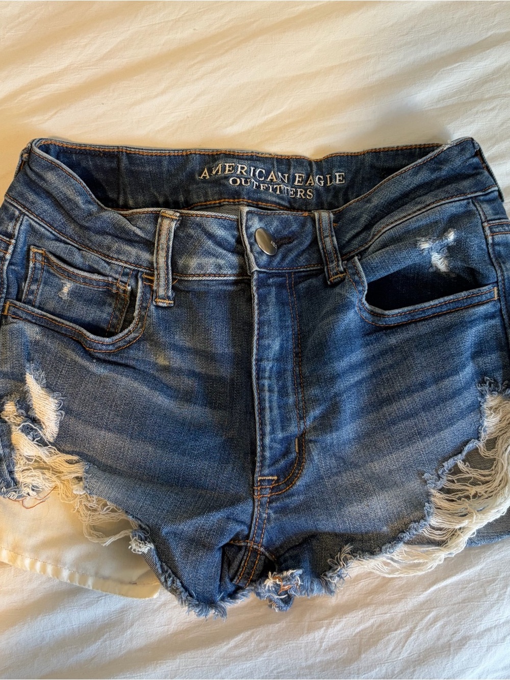American Eagle Outfitters Distressed Dark Blue Denim Cutoff Shorts